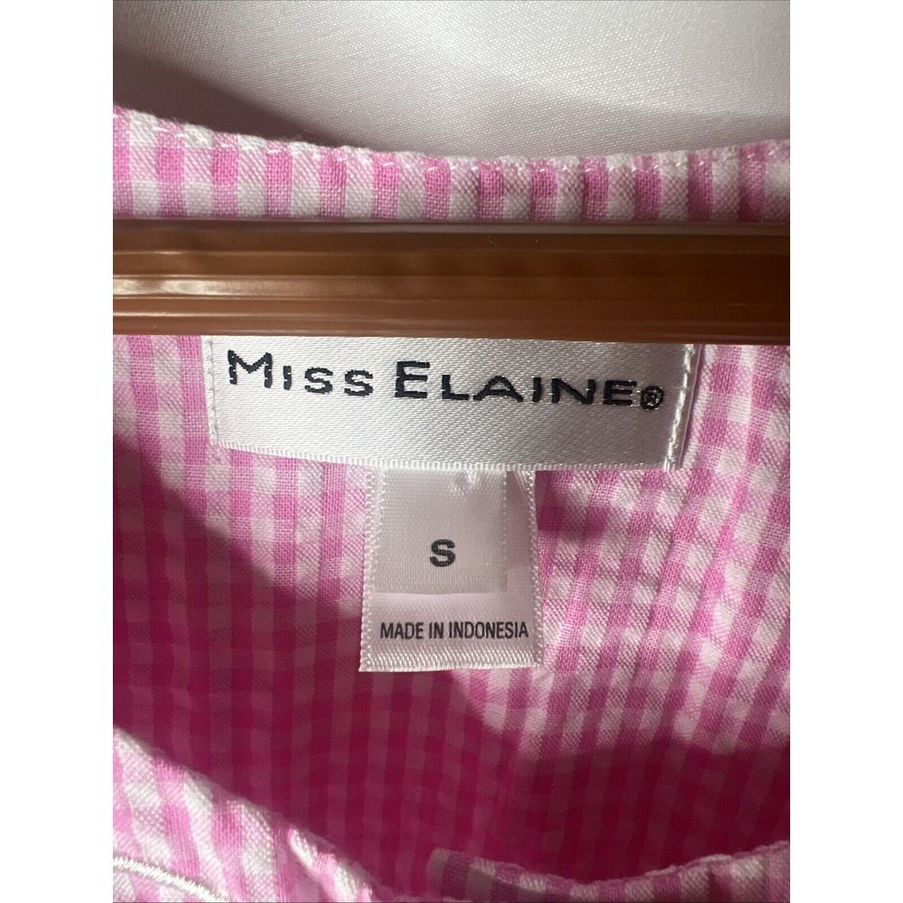 Miss Elaine Seersucker Gingham Checkered Short Sleeve Snap Front Robe Pink S - Picture 2 of 8